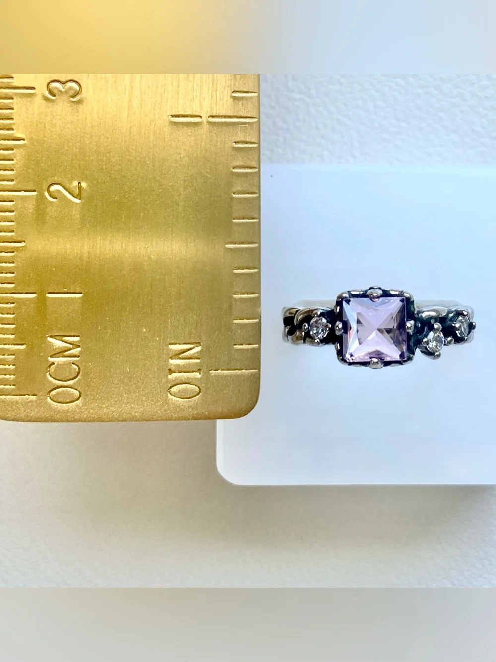 Sterling Silver Square Amethyst Ring with Accent Stones - Purple